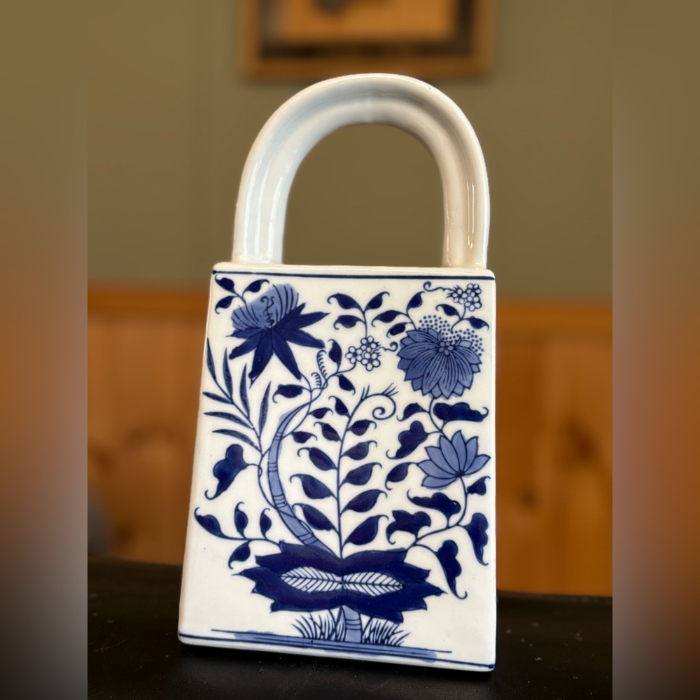 Formalities By Baum Bros Vase Basket Cobalt Blue And White